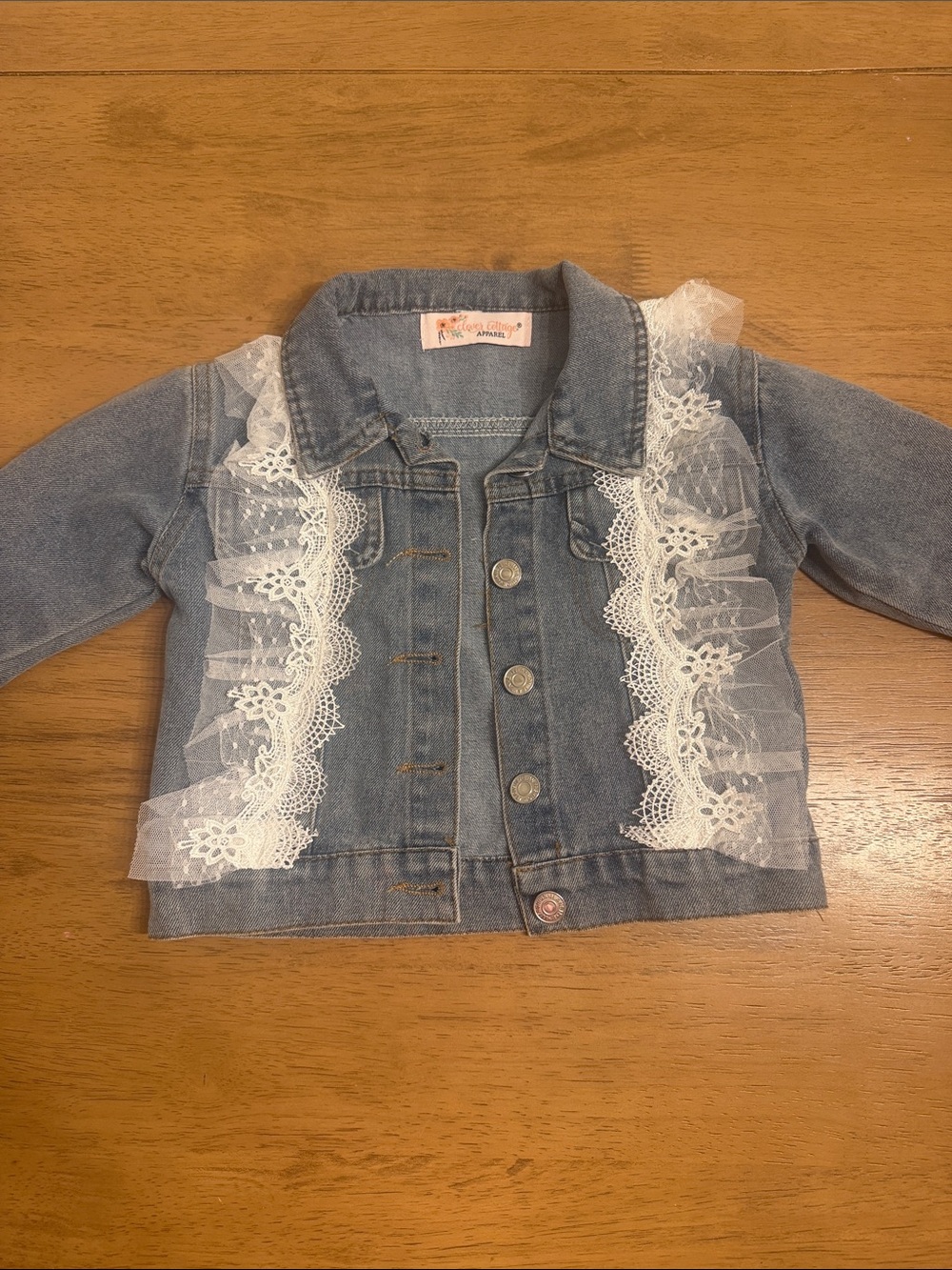 Girls' Denim Jacket with White Lace Trim